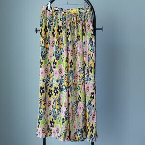 Topshop 60s Floral Plisse Wide Leg Colorful Pants Size 8